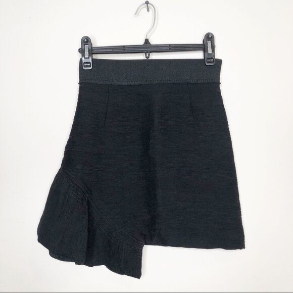 Sandro Asymmetric Skirt with Side Ruffle Black Size Small - Picture 2 of 9